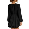 thumbnail image 4 of qolati Women's Wrap V Neck Dress 2023 Long Sleeve Tie Waist Ruffle Hem Cocktail Dress Elegant Wedding Guest Party Swing Mini Dresses, 4 of 6