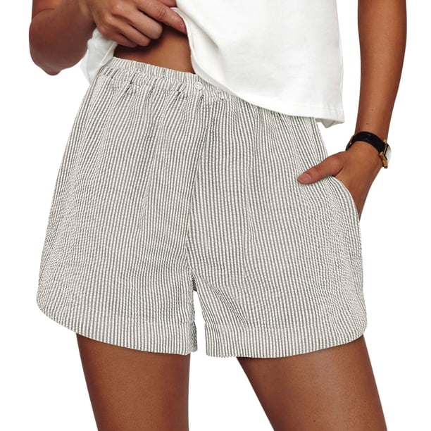 Shorts PRETTYGARDEN a rayas gris, azul y blanco XXL