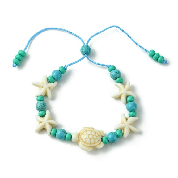 20 pc Turtle Starfish Dyed Turquoise Slider Bracelets Summer Beach Adjustable Nylon Cord Bracelets for Women Men Beige Inner Diameter: 1-1/2~3 inch(3.8~7.7cm)