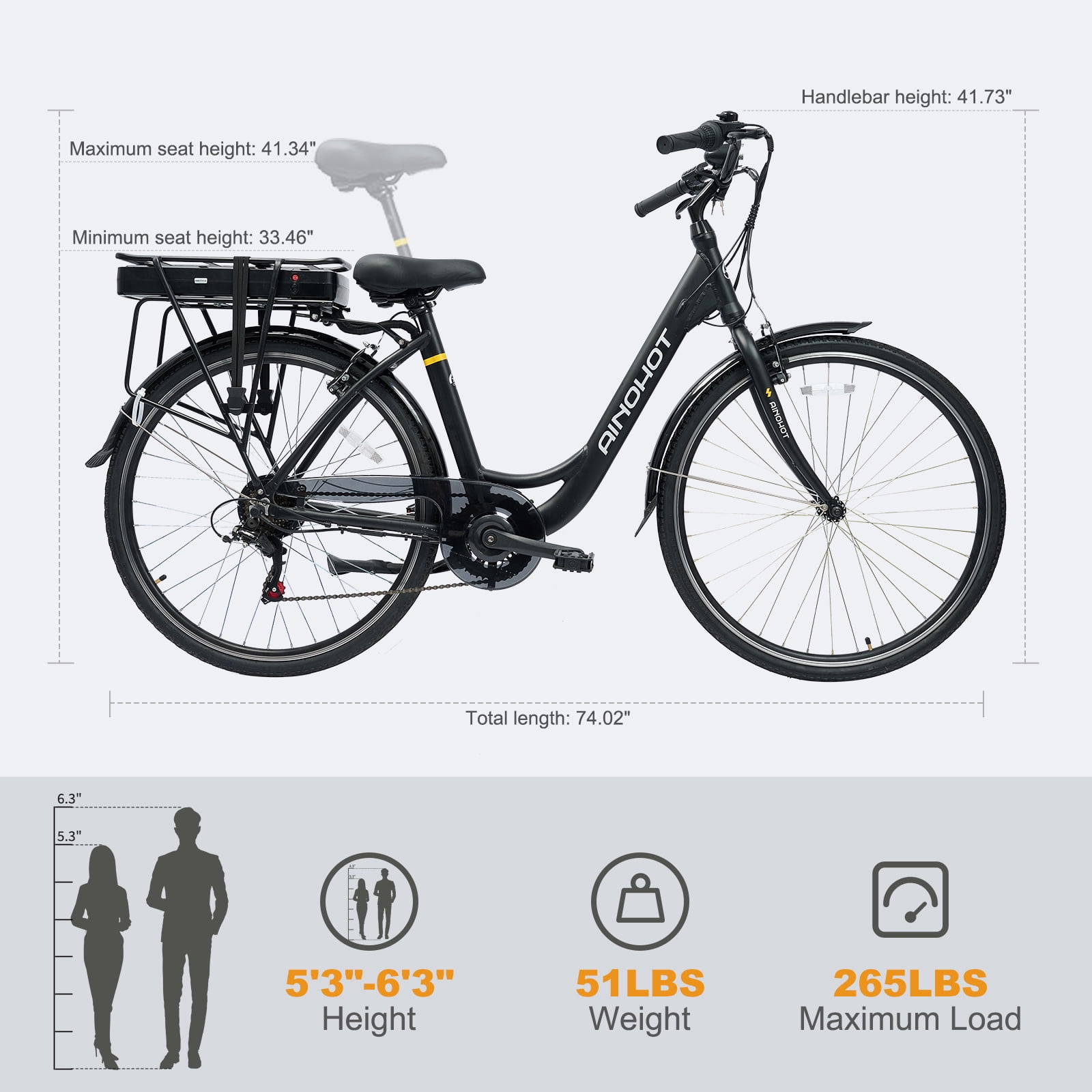 AINOHOT Urba Electric Bike for Adults, 500W Peak Ebike, 28" Step-Thru Electric Bicycle, 15MPH 56Miles E Bike for Men