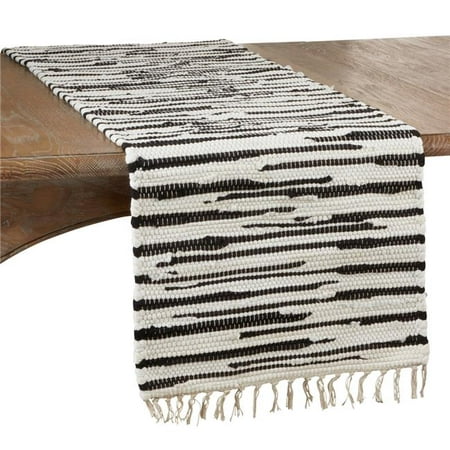 

SARO 16 x 72 in. Oblong Cotton Table Runner with Black & White Zebra Chindi Design