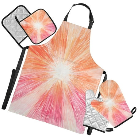 Ryvnso Orange Fireworks Kitchen Apron Oven Mitts Set Pot Holders