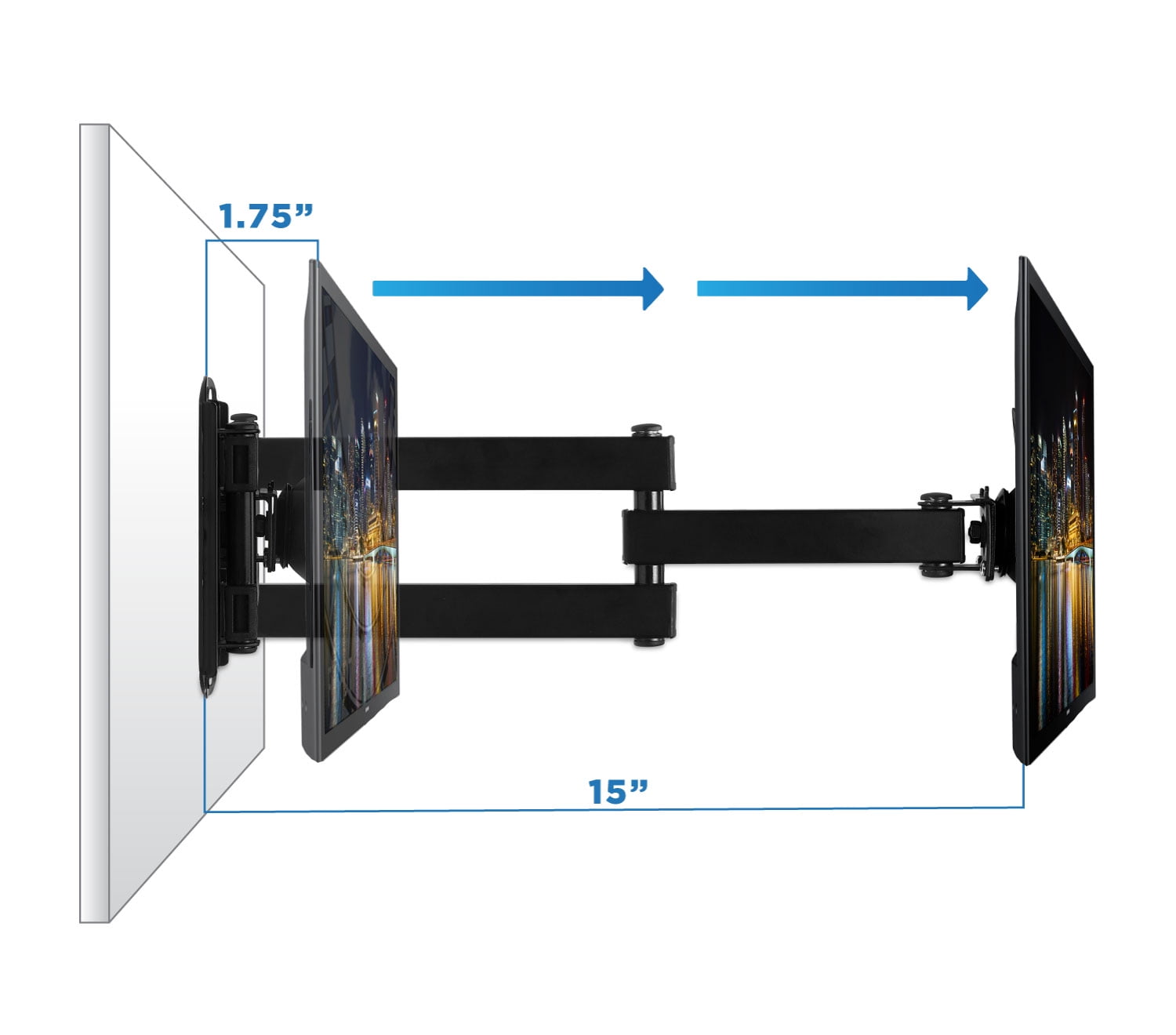 Mount-It! Full Motion TV Wall Mount, 15" Extension,  Fits 17"-47" TVs, Capacity 33 lbs., Single Stud Installation