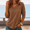 thumbnail image 4 of Women's V Neck Long Sleeve Tops Casual T Shirts Solid Color Basic Summer Tees Loose Fit Pullover Tunic, 4 of 6