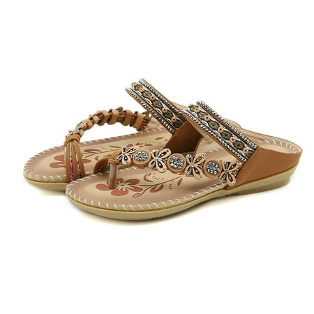 

Cathalem Summer Fashion Women Casual Open Toe Flat Rhinestone Comfortable Soft Bottom Breathable Womens Jelly Sandals Size 10 Brown 8.5
