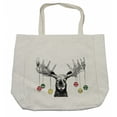 thumbnail image 1 of Moose Shopping Bag, Christmas Animal Xmas Ornaments Balls Hanging from Horns Funny Noel Sketch Art, Eco-Friendly Reusable Bag for Groceries Beach and More, 15.5" X 14.5", Cream, by Ambesonne, 1 of 2