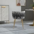 thumbnail image 4 of Velvet Dining Chairs, Mid-Century Dining Chair with Golden Metal Legs, Woven Back Upholstered Dining Chairs, Accent Desk Chair for Living Room Bedroom Office Waiting Room(Grey,Set of 4), 4 of 9