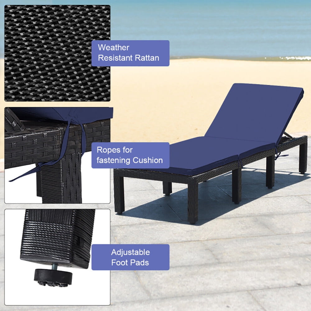 Aimee Lii Patio Rattan Lounge Chair Chaise Couch Cushioned Height Adjustable, Outdoor Chairs, Patio Loungers, Navy & Off White Aimee Lii Patio Rattan Lounge Chair Chaise Couch Cushioned Height Adjustable, Outdoor Chairs, Patio Loungers, Navy & Off White