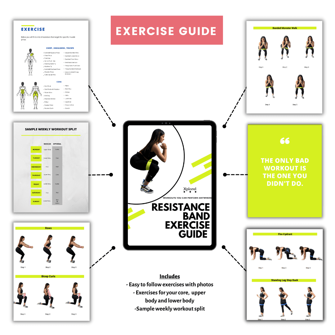 Xplorel Resistance Bands w/ Carry Bag, Exercise Guide, & Fitness Planner, 5 Pack