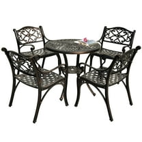 DWVO 5 Piece Cast Aluminum Outdoor Patio Dining Set, Outdoor Patio Bistro Sets with Round Table, 4 Chairs with Adjustable Feet for Balcony, Garden, Backyard, Pool, Hammered Bronze