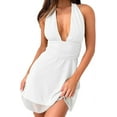 thumbnail image 3 of Women'S Halter Deep V Neck Flowy Chiffon Tie Backless Summer Mini Dress White S, 3 of 6