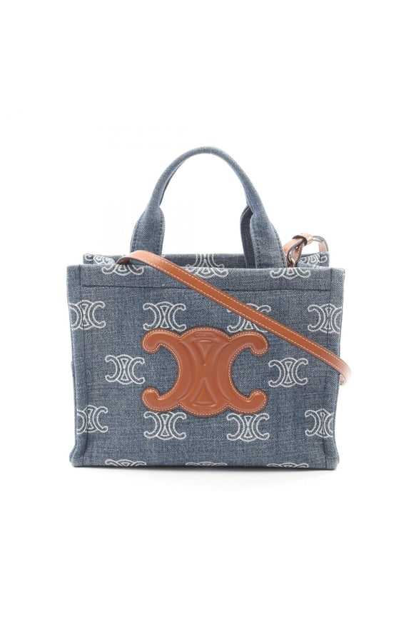 Pre-Owned Celine Small Cabas Tais Tote Bag, Denim and Leather, Women's, Navy Brown, 199162FED