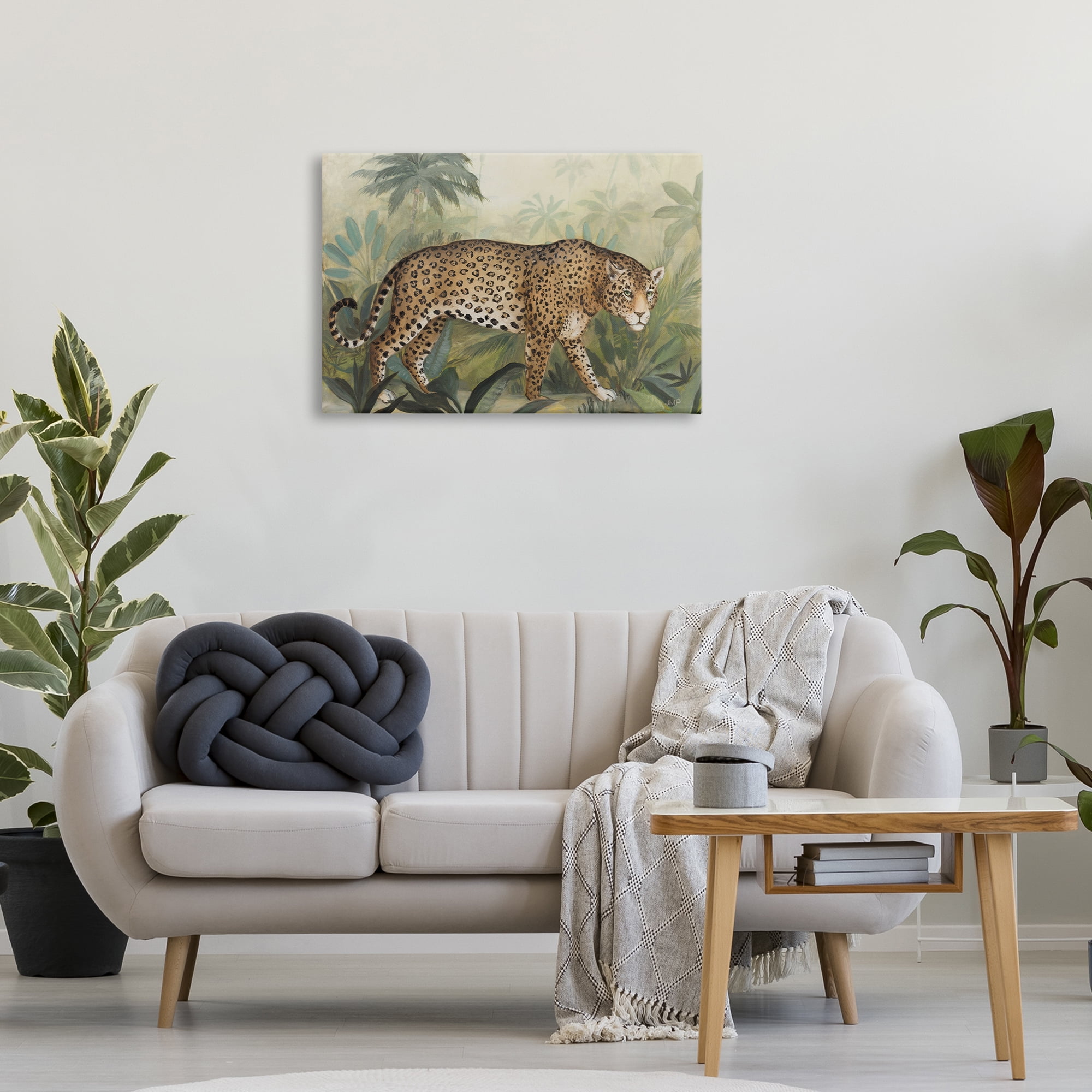 Stupell Industries Prowling Leopard in Forest Landscape Painting Gallery Wrapped Canvas Art Print Wall Art, 30 x 20