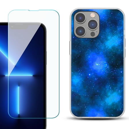 Slim-Fit Gel TPU Phone Case for iPhone 14 Pro Max with Tempered Glass Screen Protector by OneToughShield ® - Cosmos/Stars