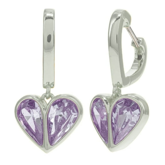 Kate Spade New York  Women's Silver Plated Metal Heart Charm Huggie Hoop Earrings (Light Amethyst / Silver)