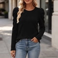 thumbnail image 4 of Staron Fall Winter Sweaters for Women Casual Pullover Ribbed Puff Sleeve Round Neck Long Sleeve Solid Slim Knitted Tops, Black L, 4 of 7