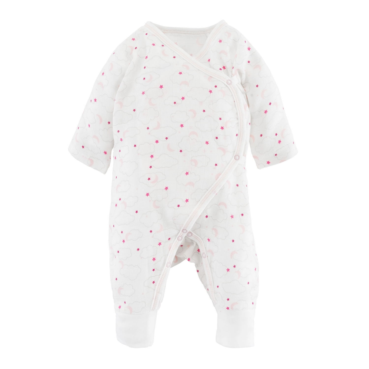 Under the Nile Muslin Side Snap Kimono Pink Starry Night Print