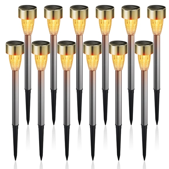 Rirool Solar Pathway Lights Outdoor Waterproof 12 Pack, Solar Powered Garden Stake Lights for Patio Walkway Driveway Yard Lawn Landscape Decor, Warm White