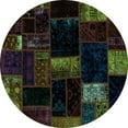 thumbnail image 1 of Ahgly Company Machine Washable Indoor Round Patchwork Turquoise Blue Transitional Area Rugs, 6' Round, 1 of 4