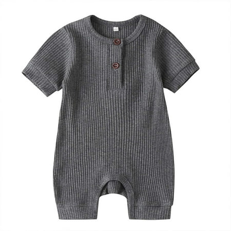 POIUYTR Baby Boy Girl Solid Romper Cotton Soft Short Sleeve Ribbed Knit Jumpsuits One Piece Infant Bodysuit Clothes Outfit