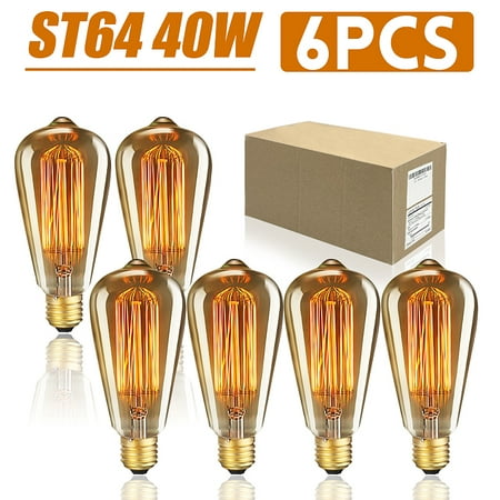 Amber Glass Monopoint Pendant ST64 Great Value Vintage Edison LED Light Bulb, 40W 6 Count Antique Style Glass Light E26/E27 Base Amber Filament Bulb for Wall Sconces Pendant Lighting AC220V 2200K Warm White ()