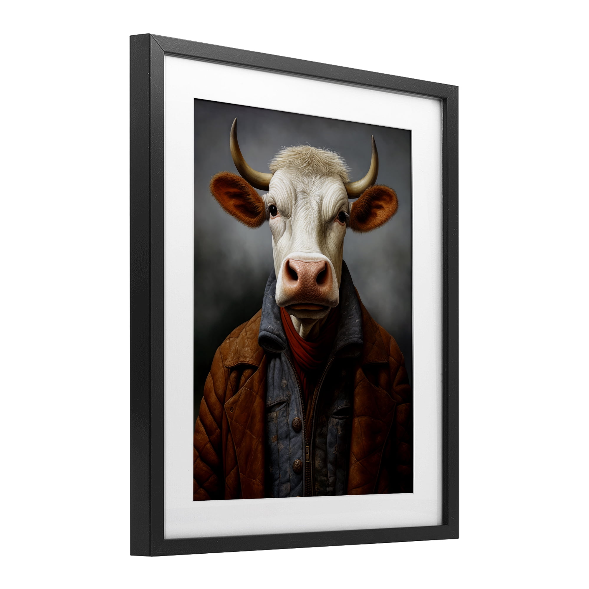 Stupell Industries Chianina Style Cow Black Framed Print Under Glass, design by Ray Powers