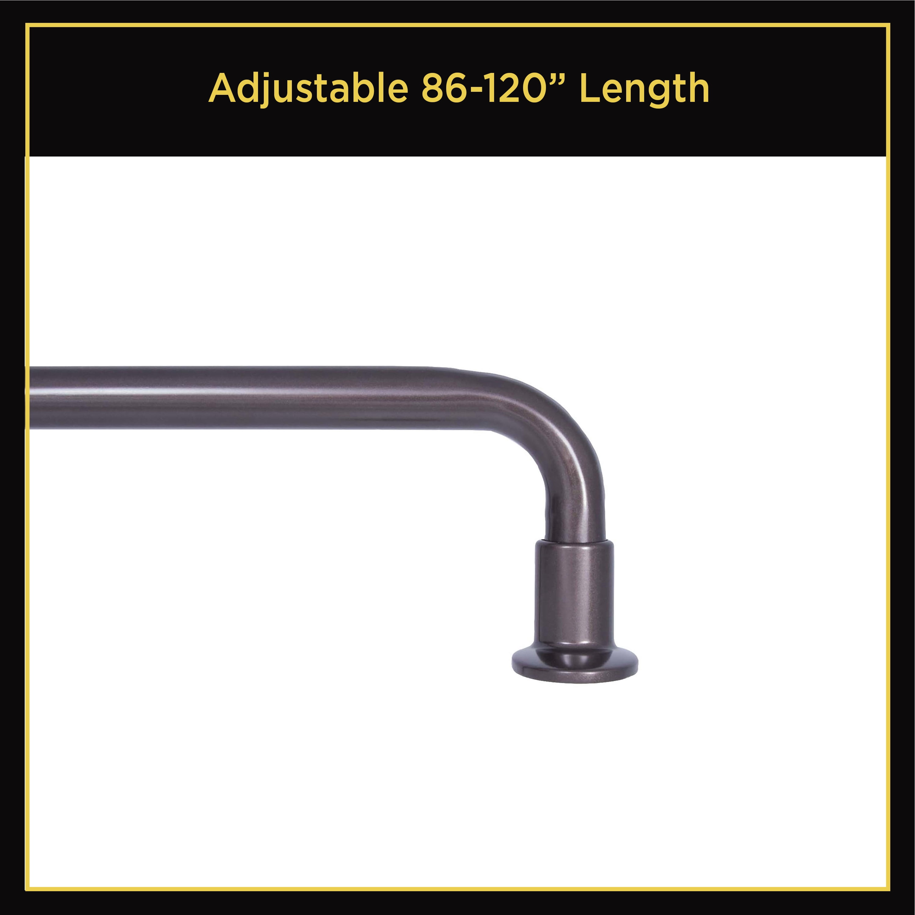 Lunar Complete Blackout Room Darkening Steel Wrap Rod, 86-120" Adjustable Length, 5/8" Dia., Brown