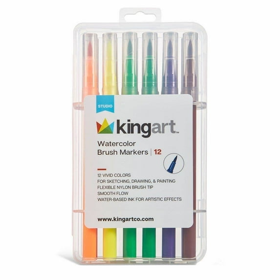 KINGART Studio, Watercolor Brush Markers, 12 Colors - pack of 4