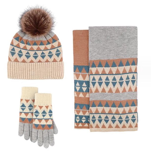 Knitted Hat And Scarf Set Unisex Winter Warm Snowflake Design Large Head Coverage Soft Comfortable Cold Weather Accessories