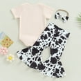 thumbnail image 2 of Newborn Baby Girl Clothes Letter Printed Short Sleeved Romper + Cow Pattern Printed leggings + Headband 3 PCS Outfits Set, 2 of 5