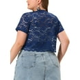thumbnail image 3 of Agnes Orinda Plus Size Bolero Shrugs for Women Open Front Short Sleeve Crochet Lace Cropped Cardigans 3X Navy, 3 of 7