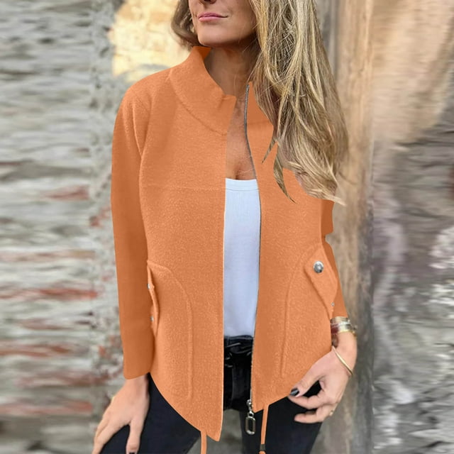 Blusa de poliéster para mujer, de manga larga, informal, sin capucha, con cremallera, deportiva, de color liso