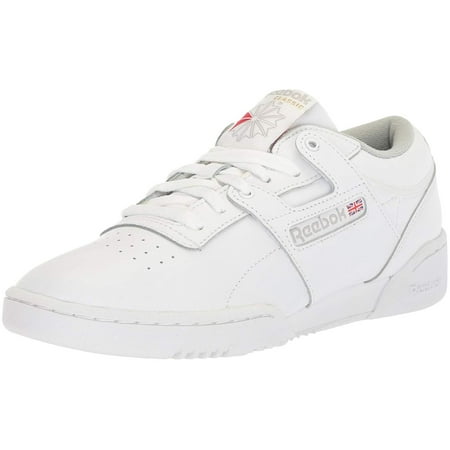 Reebok Mens Workout Low Classic Leather Low Top Lace Up, White/Grey, Size