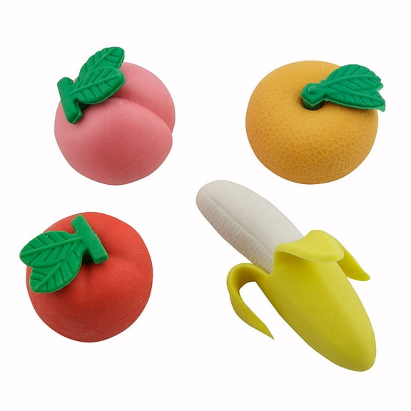 Fun Express 1 1/2" 3D Peach, Orange, Apple & Banana Fruit Eraser Assortment - 24 Pieces