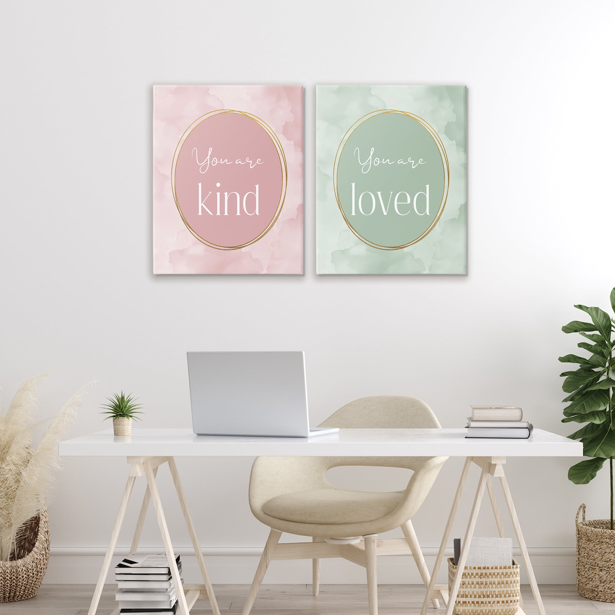 Stupell Industries Pastel Golden Affirmations 2 Piece Canvas Wall Art Set, design by Christine Simpson Art