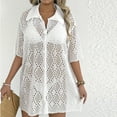 thumbnail image 5 of successthop Bikini Cover Ups for Women Crochet Button Down V Neck Collar Clothes Short Sleeve Cardigan Solid Knitwear, 5 of 5