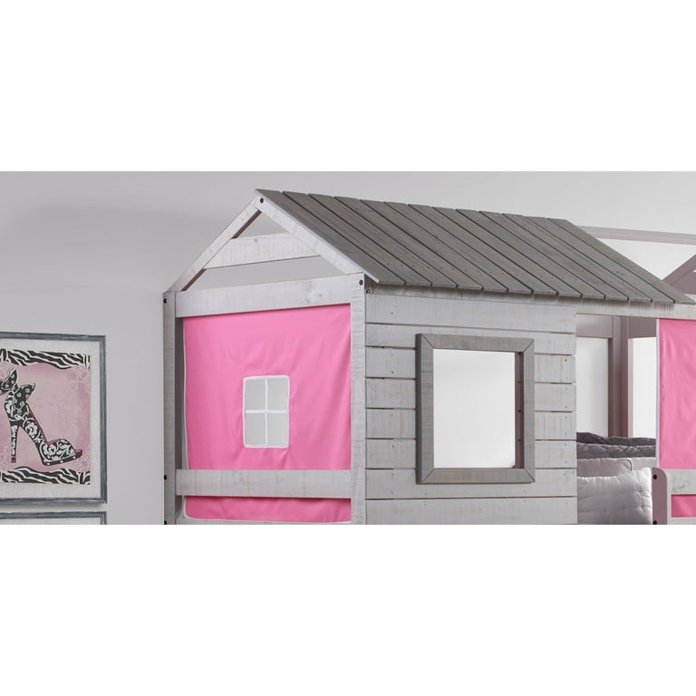 Donco Kids Deer Blind Bunk Loft Bed with Pink Tent Rustic Grey