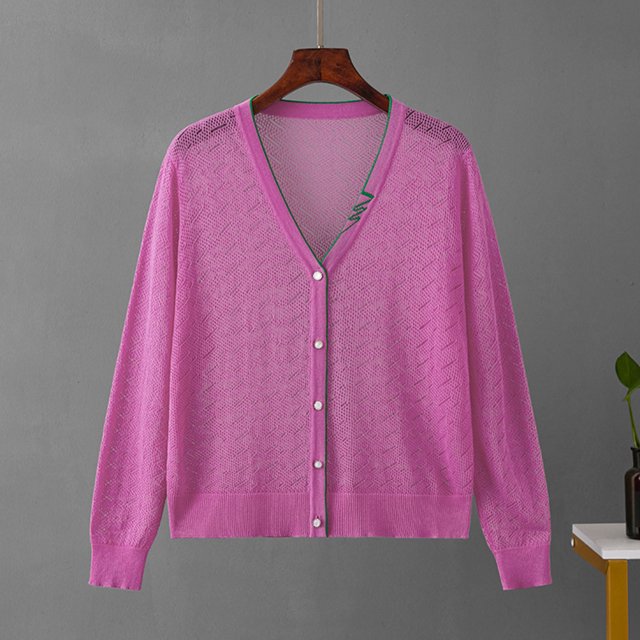 Mode Automne 2023 pour Femmes Cardigan Polyvalent en Tricot Ajouré Cardigan Léger en Liquidation