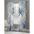 thumbnail image 3 of Ocean Octopus Sheer Curtains 96 Inch Long 2 Panels, Blue Yellow Sea Star Shell Coral Blue Yellow Stripes Light Filtering Rod Pocket Curtains, Sheer Voile Drapes for Living Room Bedroom, 52"x96", 3 of 8