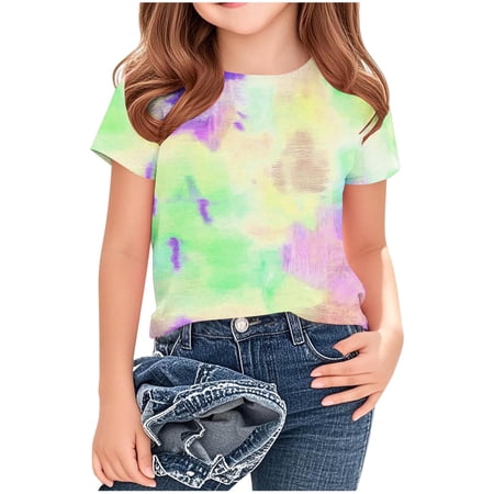 Zpanxa Girls T Shirts Kids Short Sleeve Printed T-shirt Round Neck Half Sleeve Casual Versatile Brown 5 Years