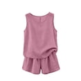 thumbnail image 5 of NMMUED Womens Two Piece Short Sets Cotton Linen Summer Round Neck Sleeveless Tank Tops Elastic Waist Shorts with Pockets Linen Clothes Hot Pink XXL, 5 of 8