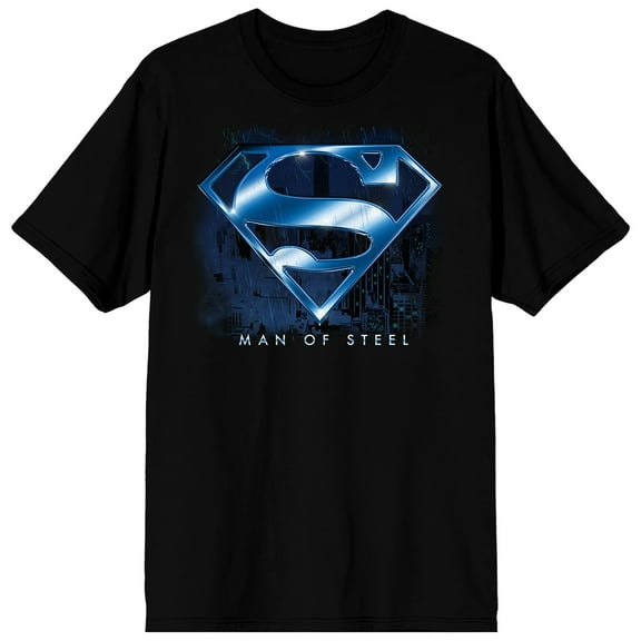 Superman Man Of Steel Adult Black Crew Neck Short Sleeve T-shirt-XXL