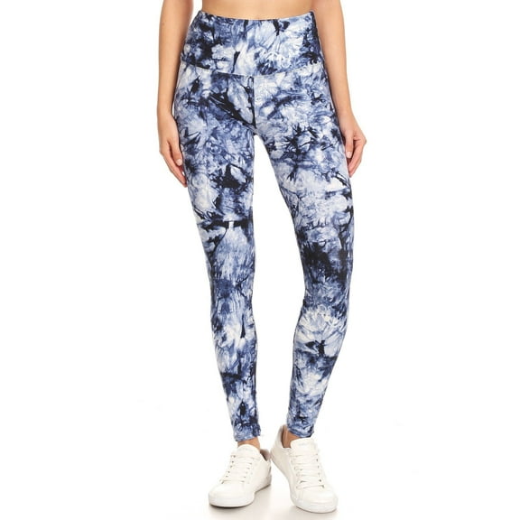 5-inch Long Yoga Style Banded Lined Tie Dye Printed Knit Legging With High Waist