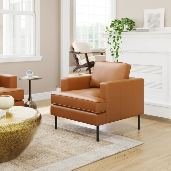 Decade Armchair Brown Accent Chair, Modern Style, Plush and durable faux leather fabric, Plywood, Indoor Living