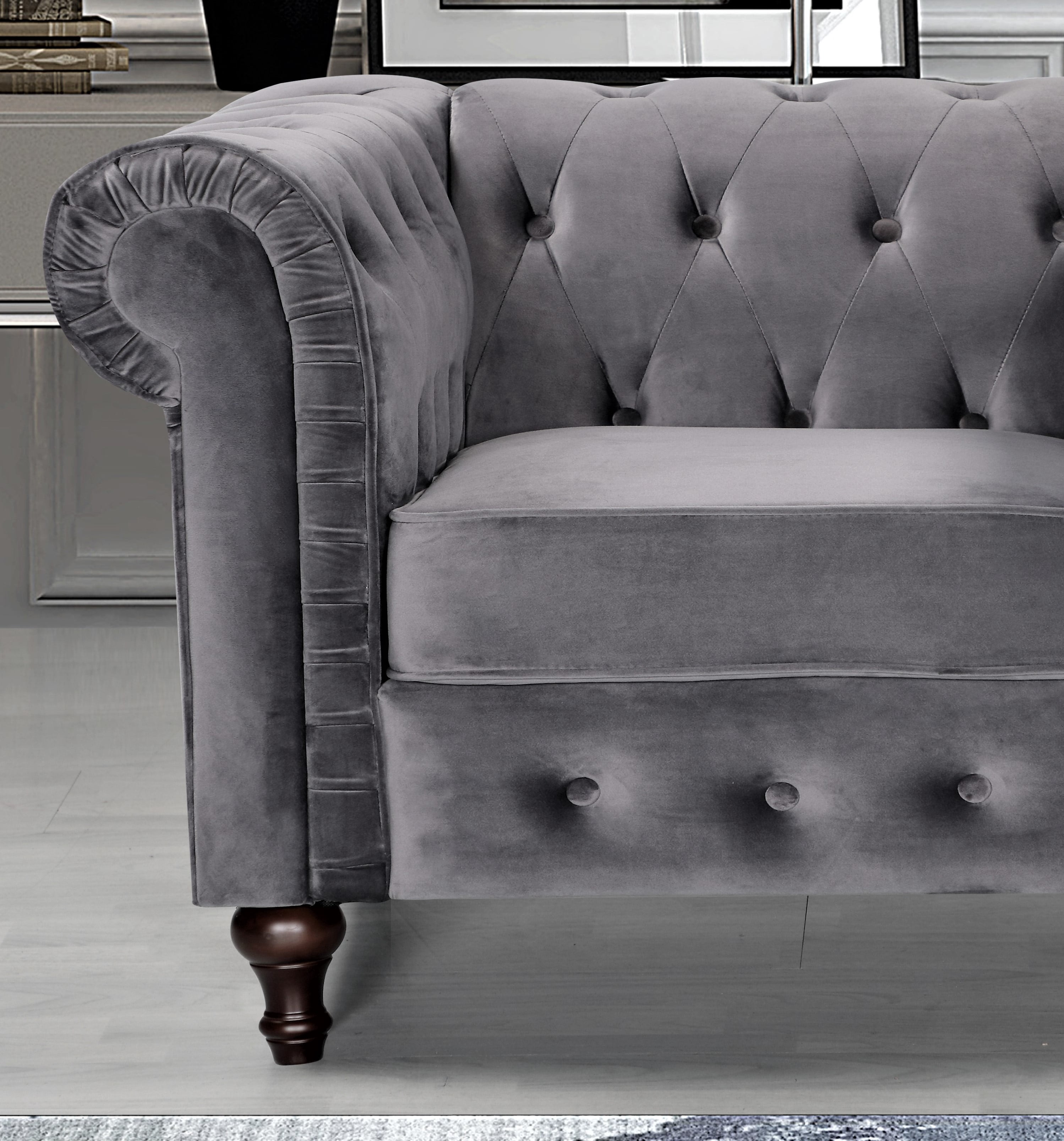 Uspridefurniture Shamblin 61'' Rolled Arm Chesterfield Loveseat,Gray