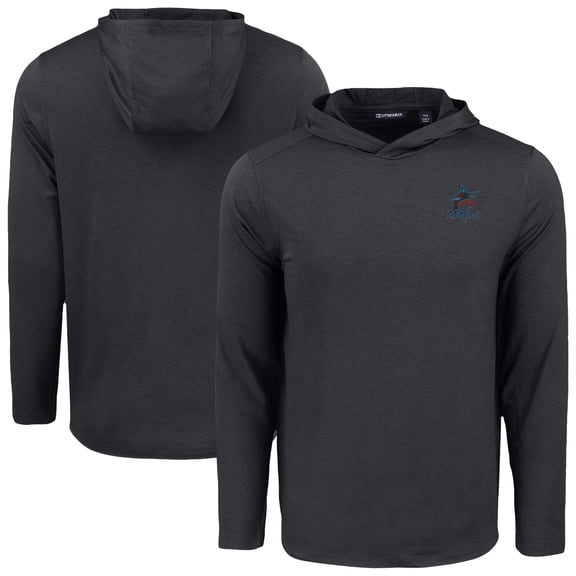 Men's Cutter & Buck Black Miami Marlins Coastline Epic Comfort Recycled Eco Hoodie Long Sleeve T-Shirt