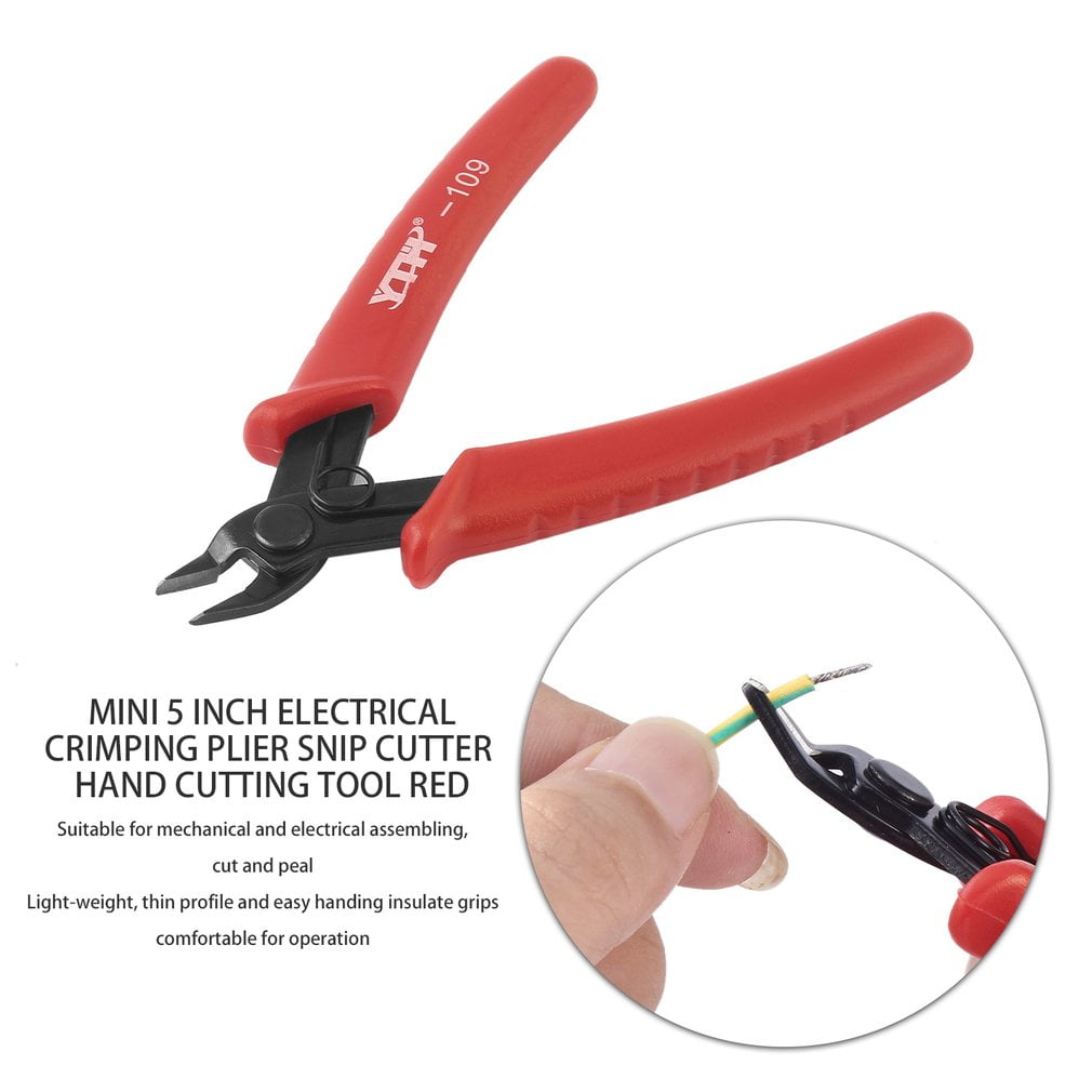 Mini 5Inch Electrical Crimping Wire Cable Plier Snip Cutter Hand Tool Red Handle 