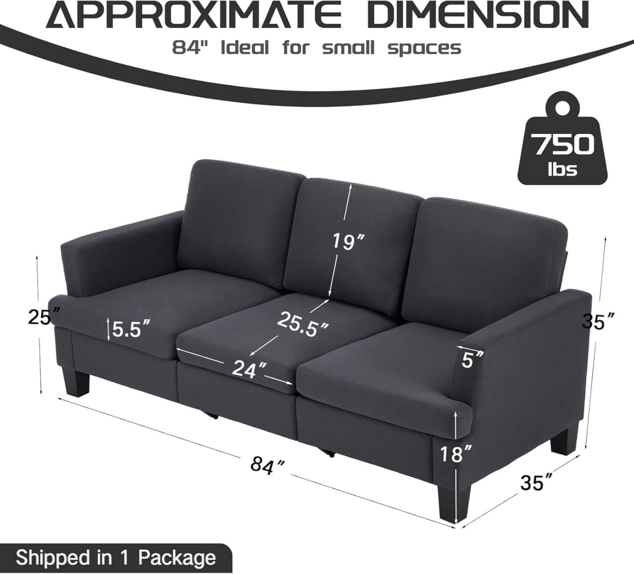 84" Modern 3-Seater Sofa, Upholstered Couch with Washable Covers and 25.6'' Deep Seat, Comfy Sofa Couch for Living Room, Bedroom, Apartment, Office