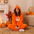 thumbnail image 5 of LIZUOJUN Under $15 Women Halloween Onesie Pajamas Hooded Zip Up Footie Pumpkin Print Soft Fabric Cosplay Costume For Holiday Parties Cozy Nights Sleepover Orange Flannel, 2XL, 5 of 7