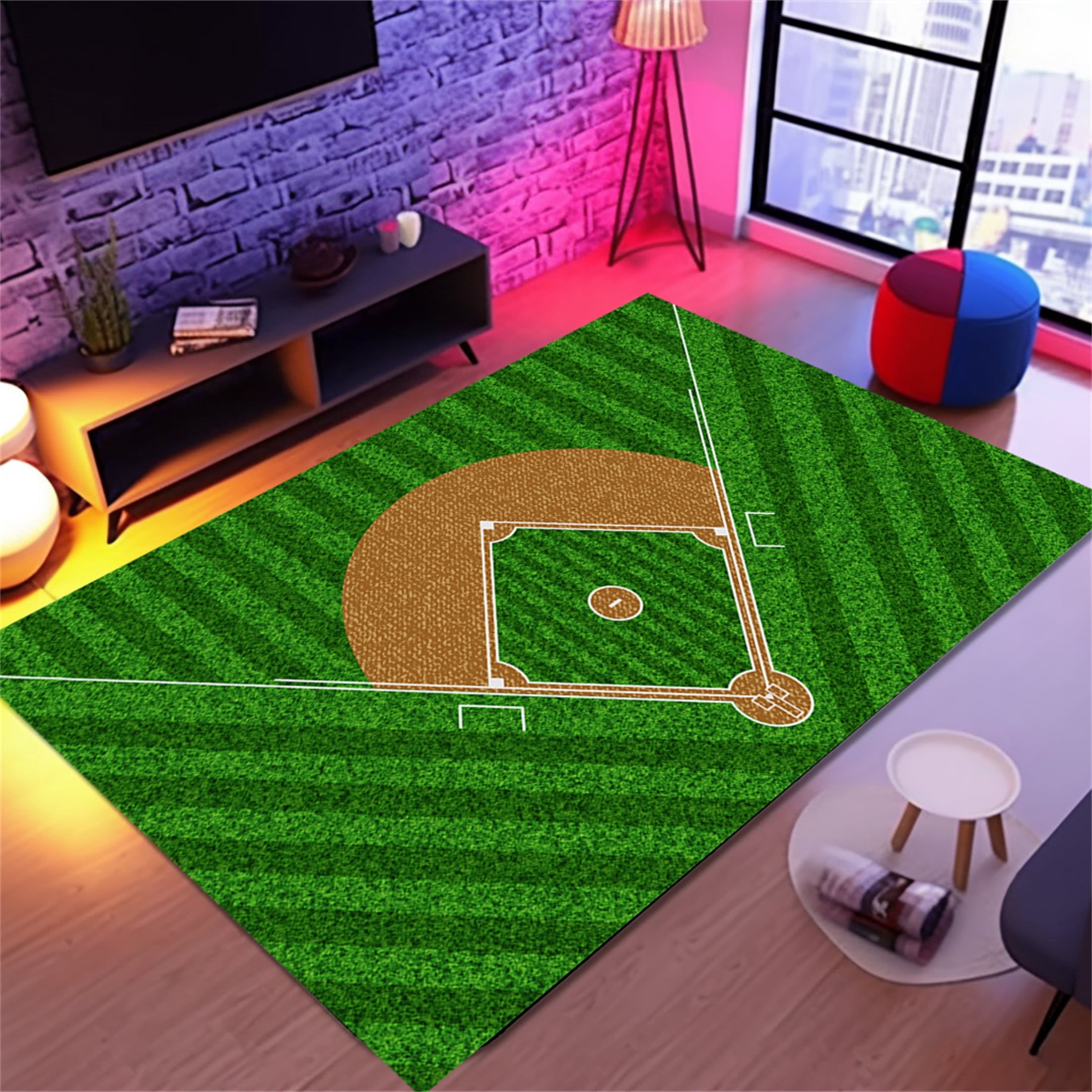 Baseball Rug for Bedroom 3'x5' Non Slip Sports Rug for Bedroom Living Room Baseball Room Decor